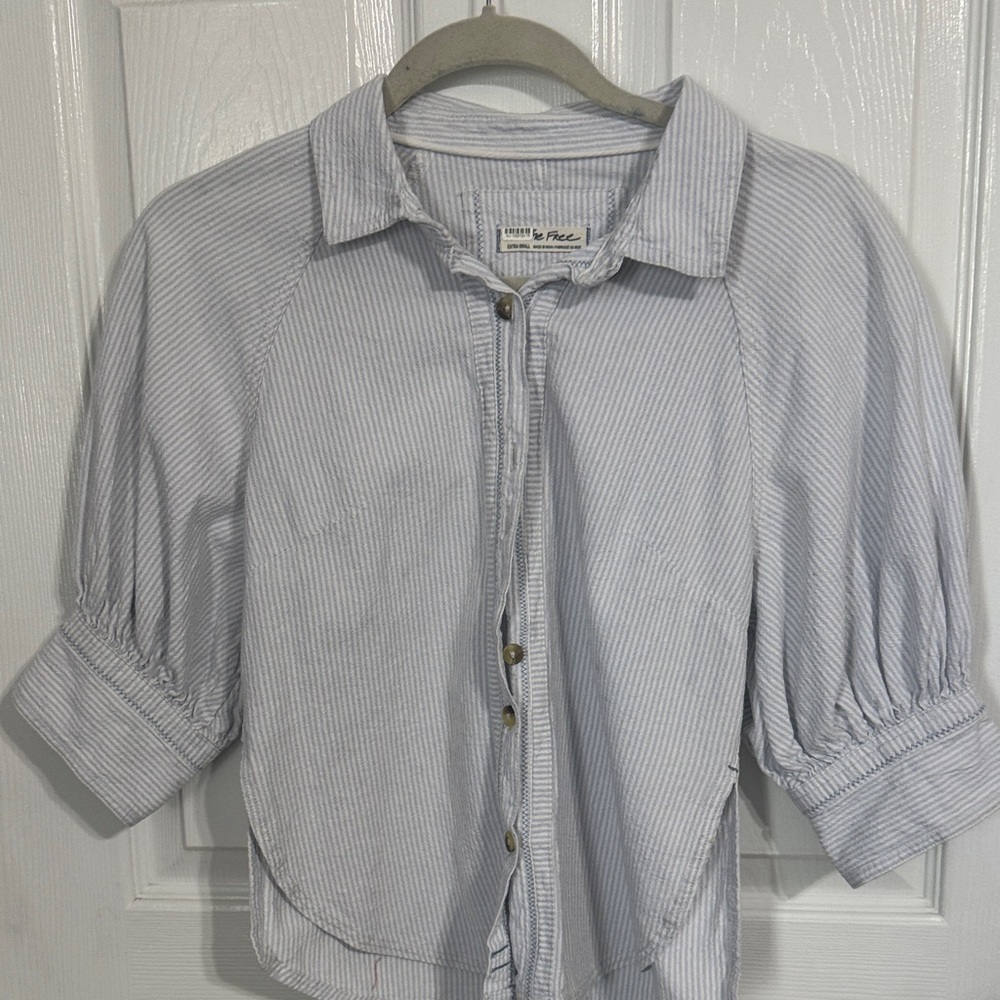 We The Free Blue Striped Button-Up Top